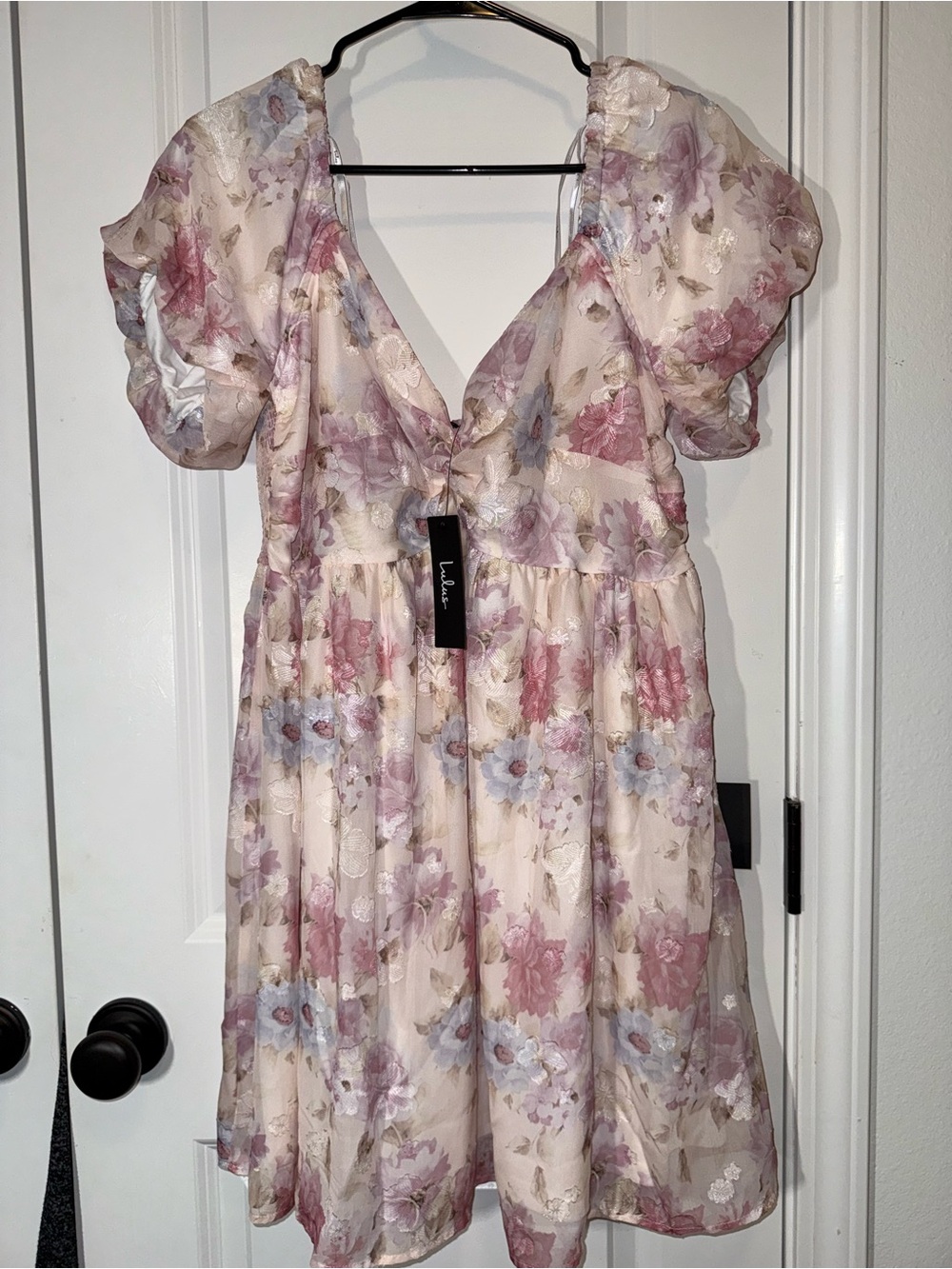 LuLu’s | Fresh Florals Cream Floral Print Puff Sleeve Mini Dress | Size XL | NWT - Picture 4 of 9